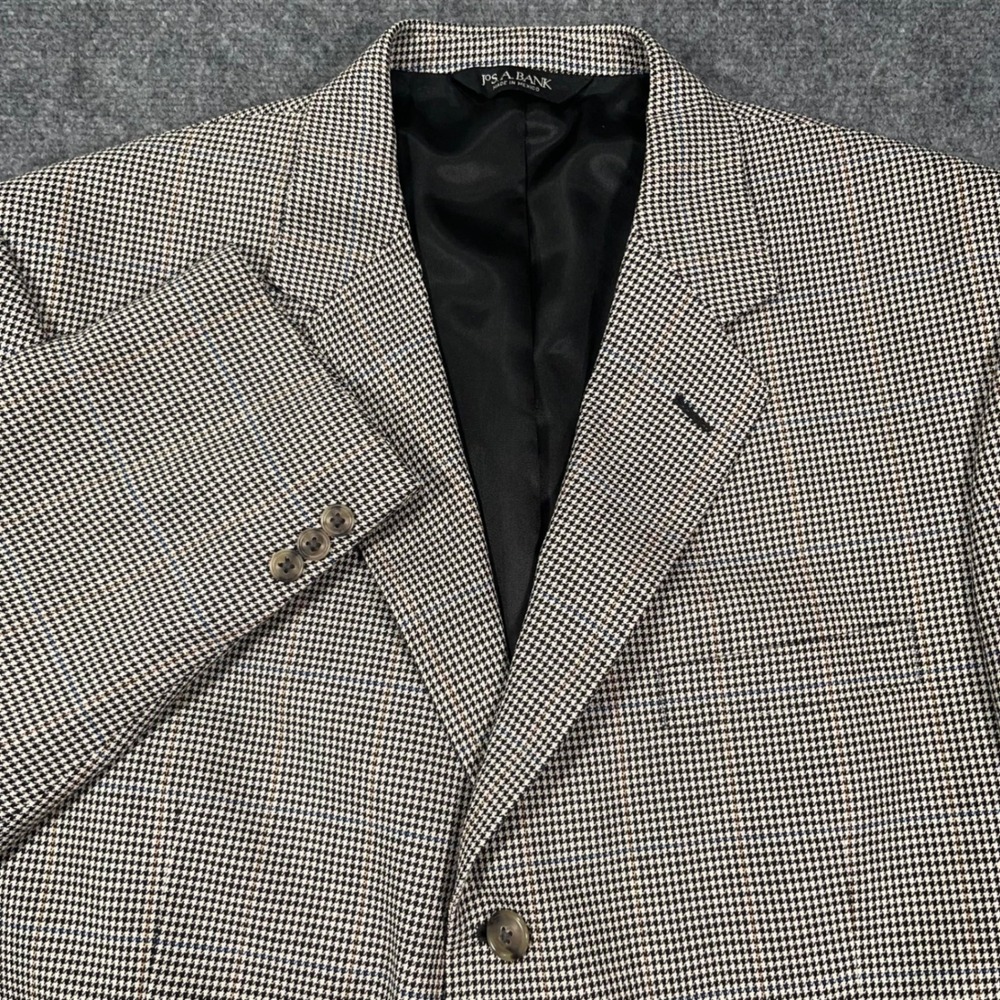 Jos A Bank Mitchel Sport Coat Blazer Men 44R Wool Silk Houndstooth WindowPane 3B